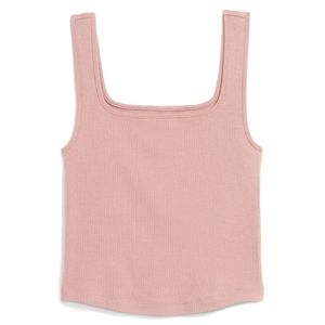 Fitted Square-Neck Ultra-Cropped Rib-Knit Tank Top for Women